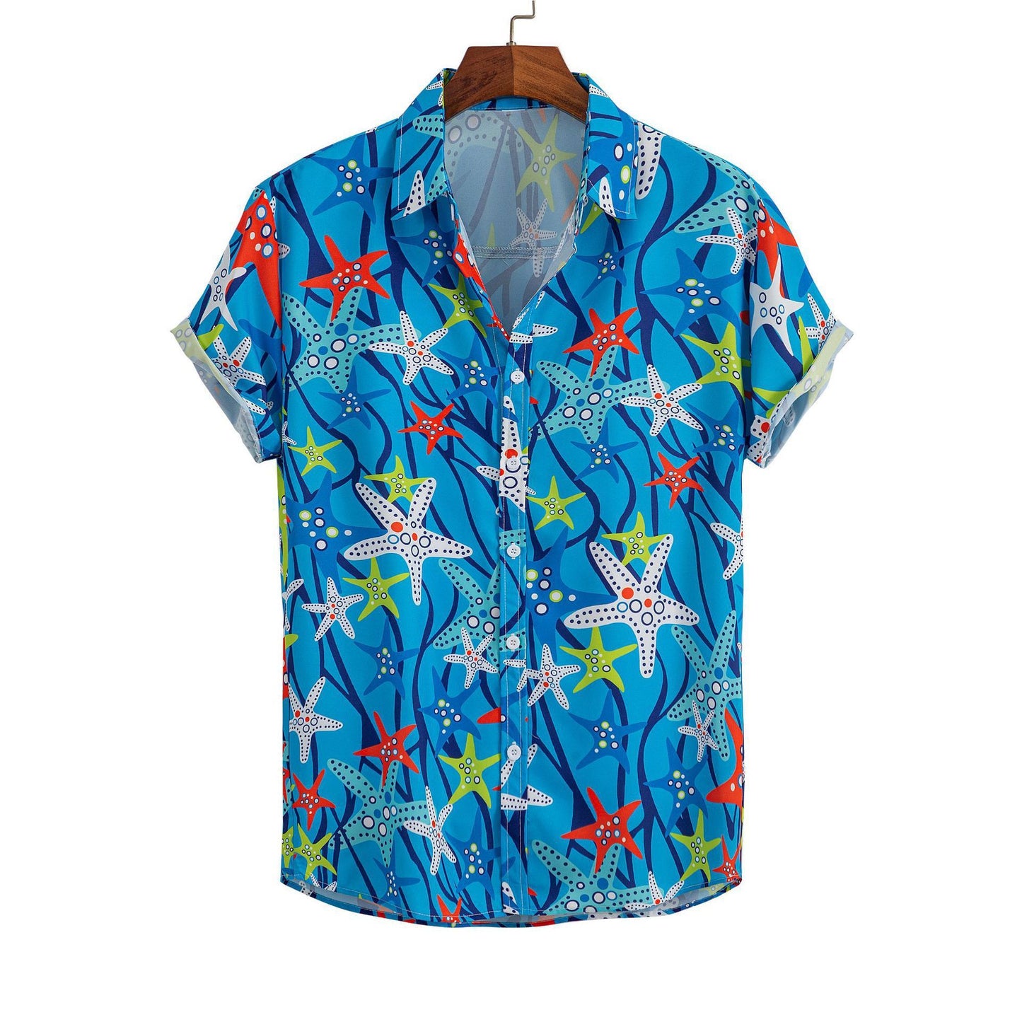 Men's Short-sleeved Shirt 3D Digital Printing Hawaiian Trendy Cardigan Shirt