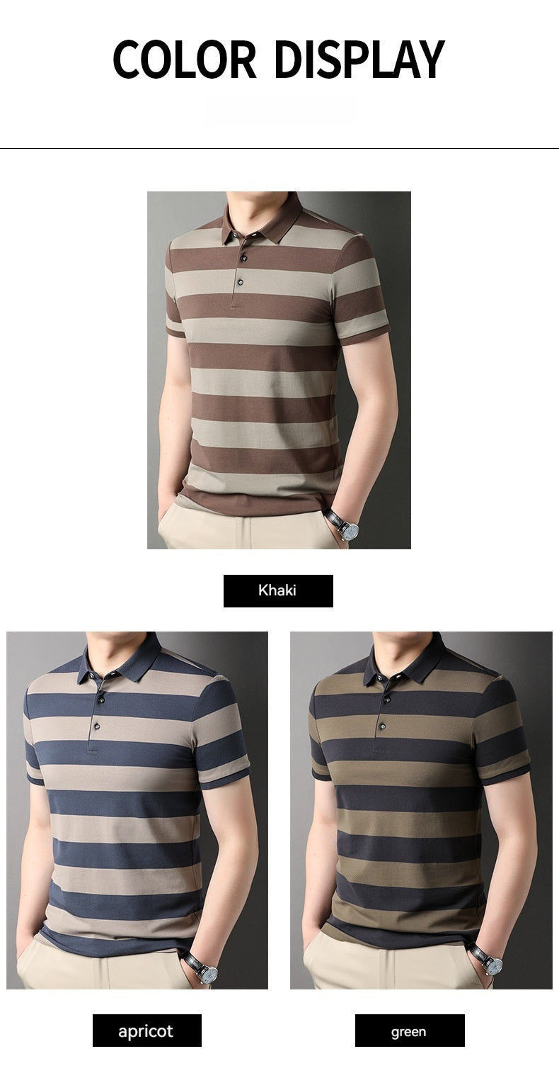 Men's Polo Shirt Short-sleeved Lapel T-shirt 2024 Striped Business Casual Lead Basic All-matching