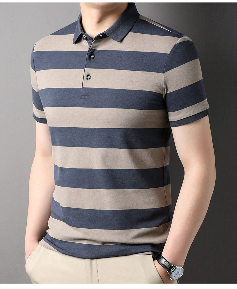 Men's Polo Shirt Short-sleeved Lapel T-shirt 2024 Striped Business Casual Lead Basic All-matching