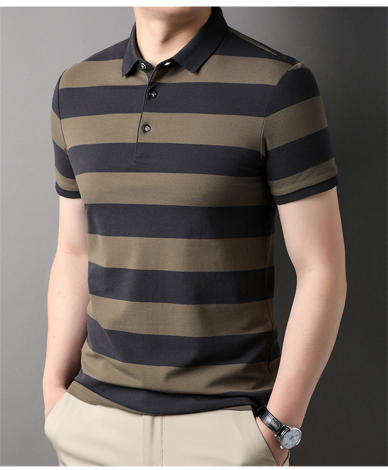 Men's Polo Shirt Short-sleeved Lapel T-shirt 2024 Striped Business Casual Lead Basic All-matching