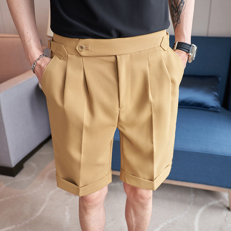 Lightly Mature British Solid Color Casual Simple Naples Mid Waist Shorts