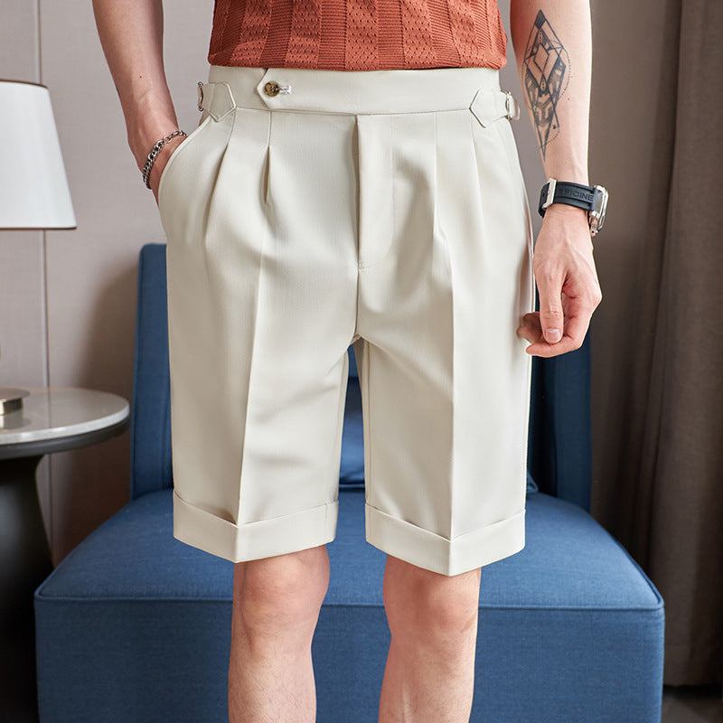 Lightly Mature British Solid Color Casual Simple Naples Mid Waist Shorts