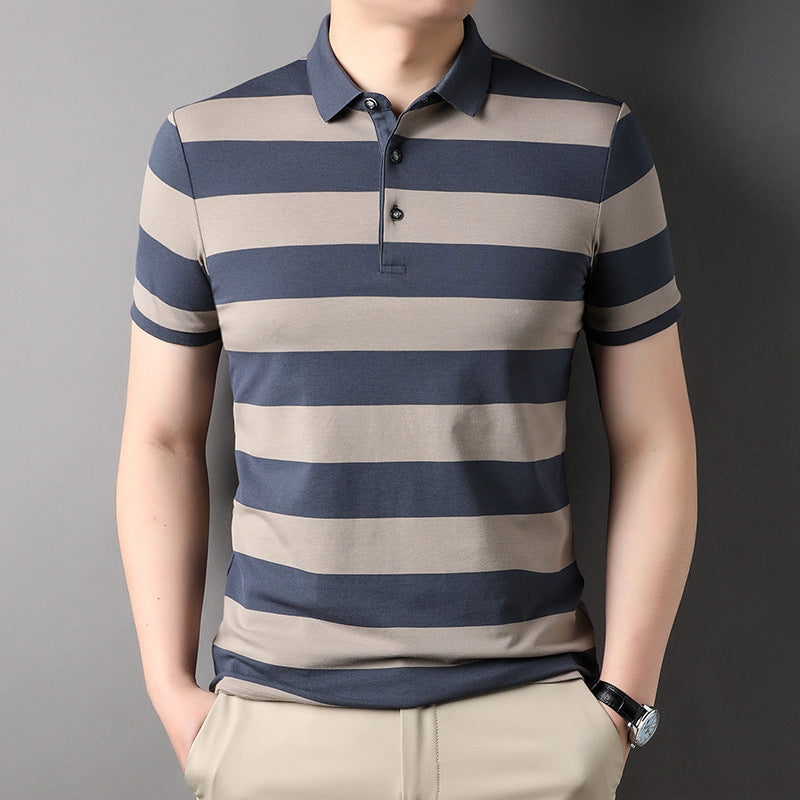 Men's Polo Shirt Short-sleeved Lapel T-shirt 2024 Striped Business Casual Lead Basic All-matching