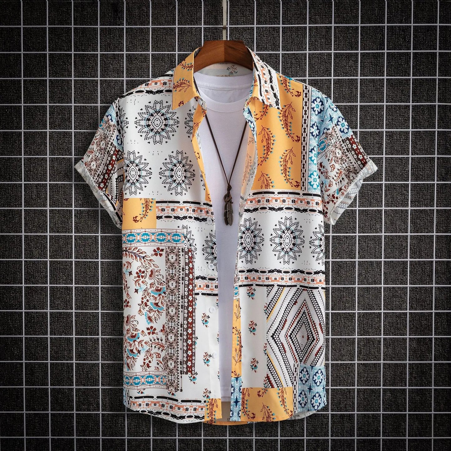 Men's Short-sleeved Shirt 3D Digital Printing Hawaiian Trendy Cardigan Shirt